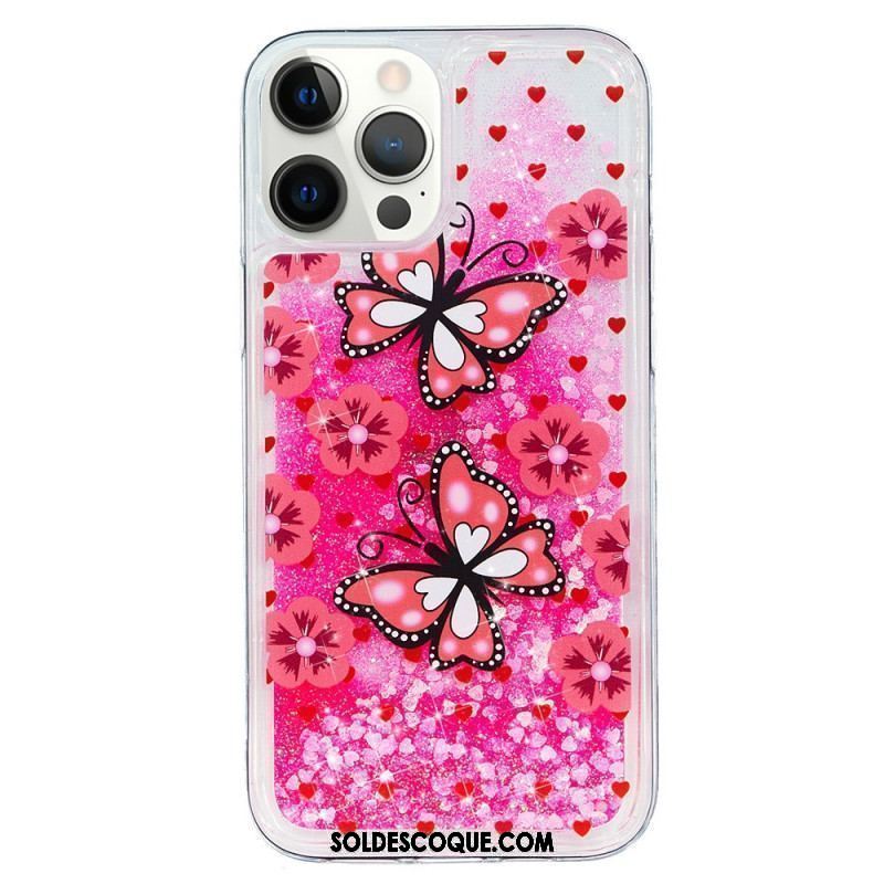 Coque iPhone 15 Pro Paillettes Papillons