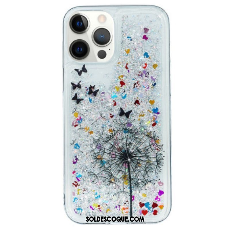 Coque iPhone 15 Pro Paillettes Pissenlit