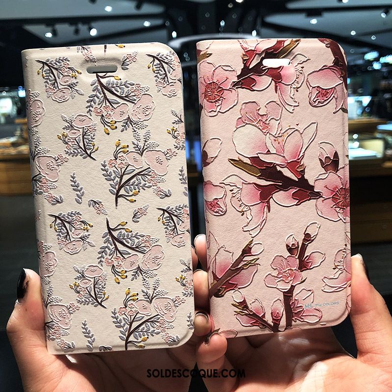 Coque iPhone 7 Plus Gaufrage Étui Floral Rose Étui En Cuir Soldes