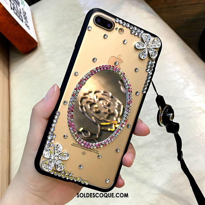 Coque iPhone 7 Plus Or Étui Protection Ornements Suspendus Strass Pas Cher