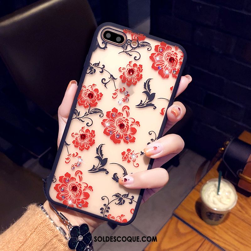 Coque iPhone 7 Plus Ornements Suspendus Protection Fleur Strass Rouge En Ligne