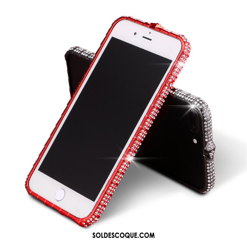 Coque iPhone 7 Plus Rouge Incassable Métal Strass Border Pas Cher