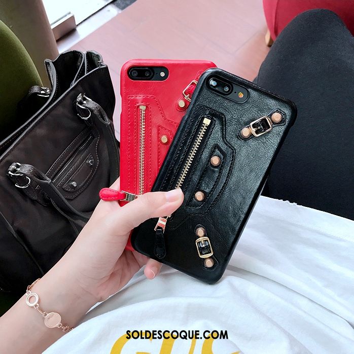 Coque iPhone 8 Plus Personnalité Europe Marque De Tendance Étui En Cuir Noir En Vente