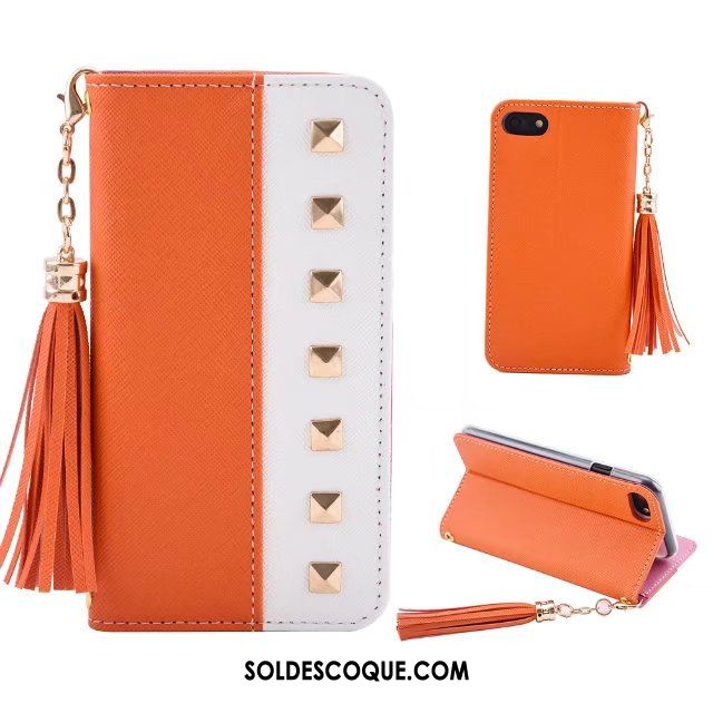 Coque iPhone 8 Plus À Franges Étui En Cuir Orange Fluide Doux Téléphone Portable En Vente