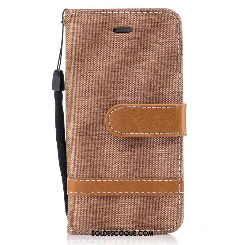 Coque iPhone Se Étui En Cuir Protection Téléphone Portable En Denim Kaki En Ligne