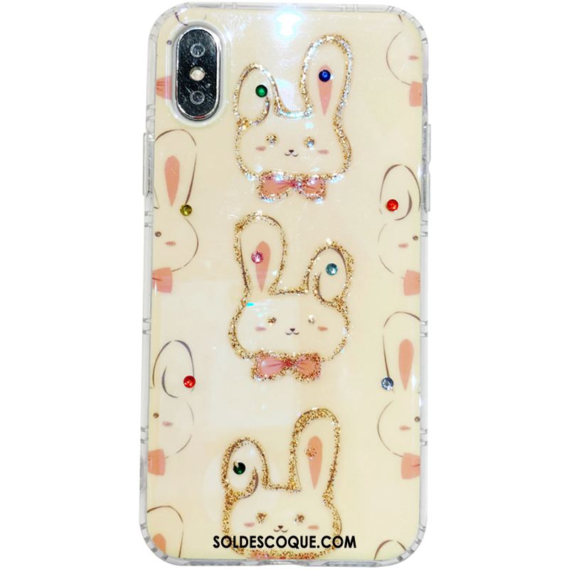 Coque iPhone X Petit Incruster Strass Charmant Lapin Fluide Doux Pas Cher