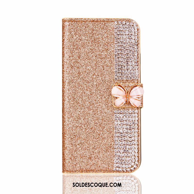 Coque iPhone Xr Or Rose Strass Sac Carte Téléphone Portable Clamshell Soldes