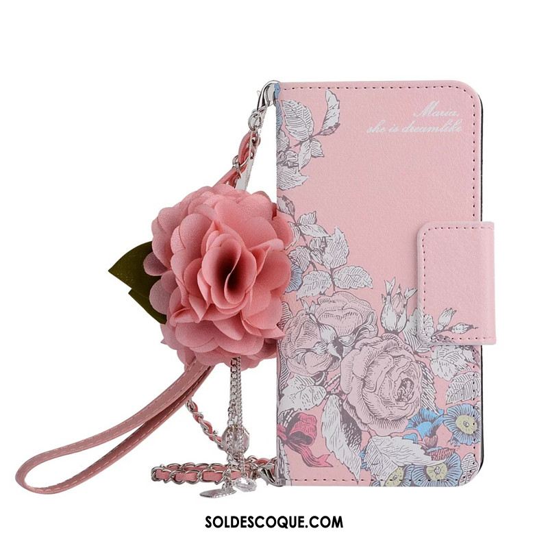 Coque iPhone Xr Portefeuille Étui Téléphone Portable Étui En Cuir Rose Housse Pas Cher