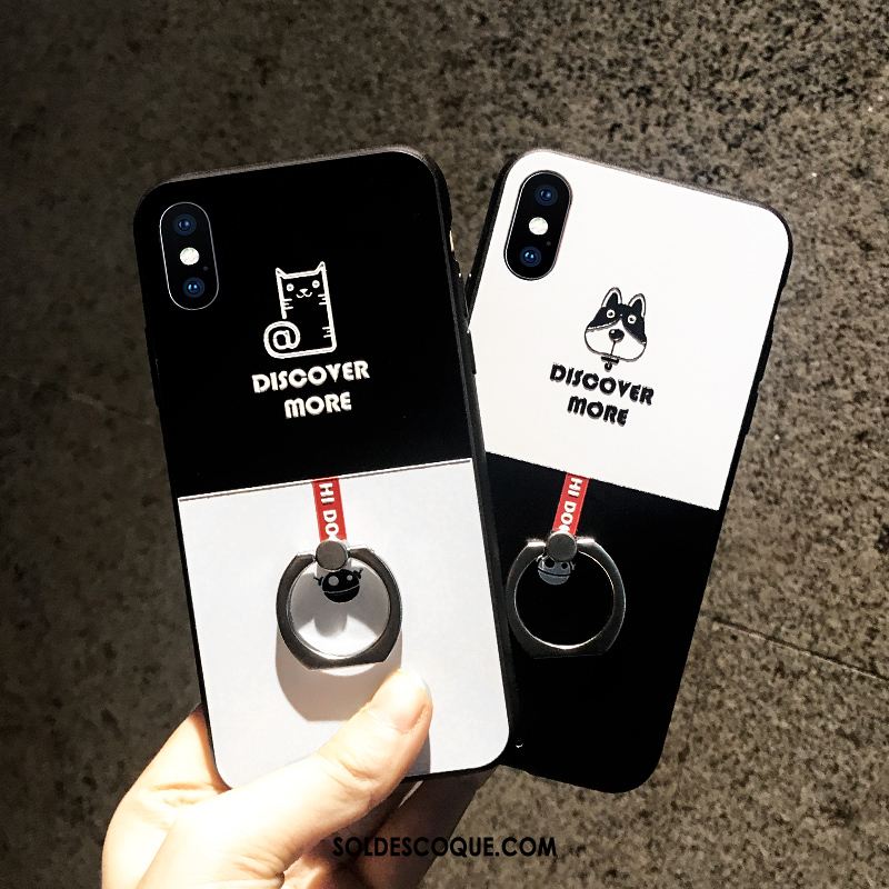 Coque iPhone Xs Créatif Délavé En Daim Tendance Amoureux Noir En Ligne