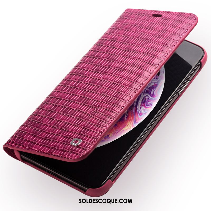 Coque iPhone Xs Cuir Véritable Carte Crocodile Modèle Protection Violet Pas Cher