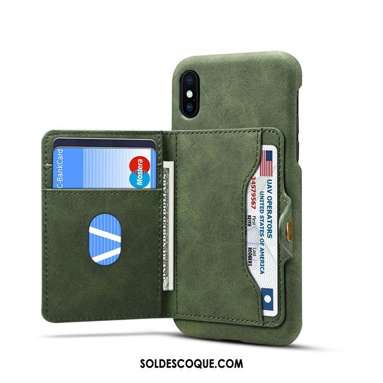 Coque iPhone Xs Cuir Véritable Protection Étui Vert Téléphone Portable En Ligne