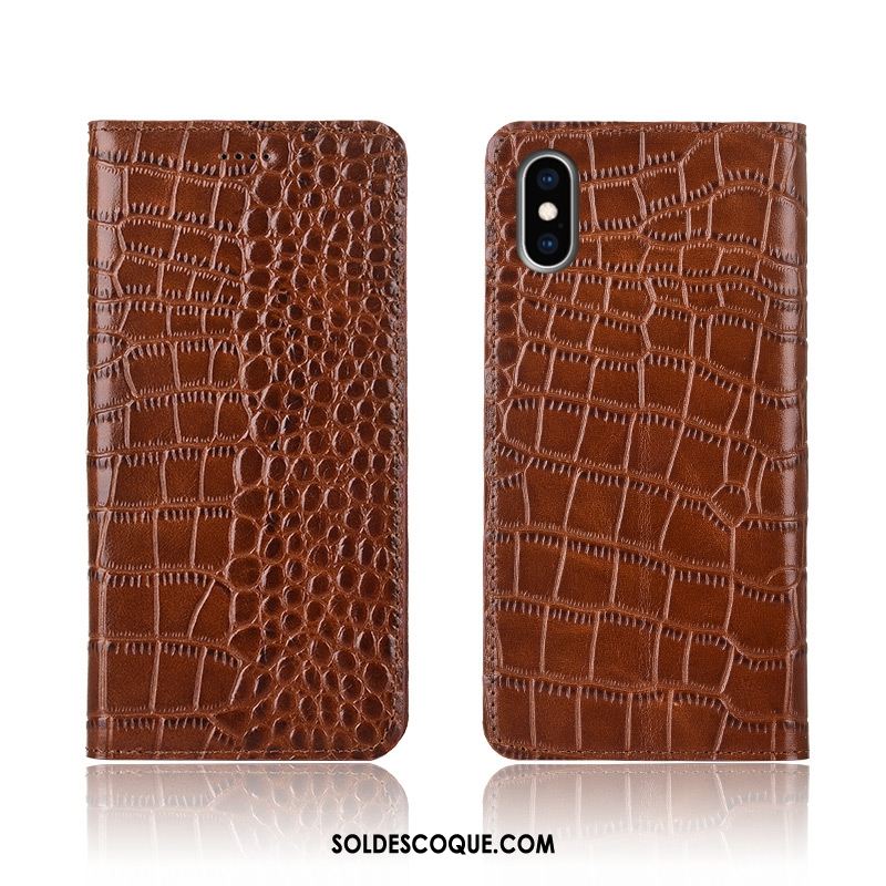 Coque iPhone Xs Incassable Crocodile Modèle Clamshell Étui En Cuir Silicone En Vente