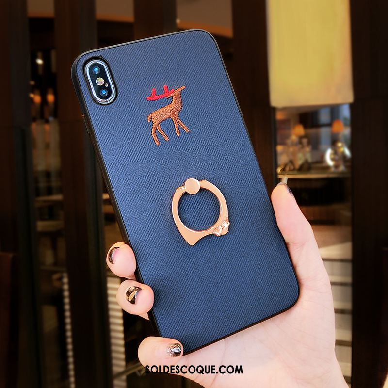 Coque iPhone Xs Max Bleu Net Rouge Broderie Tout Compris Créatif Housse Soldes