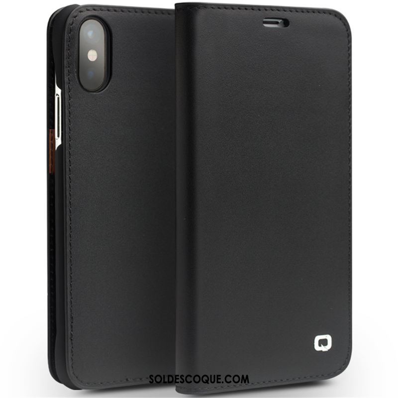 Coque iPhone Xs Max Luxe Business Simple Noir Cuir Véritable Pas Cher