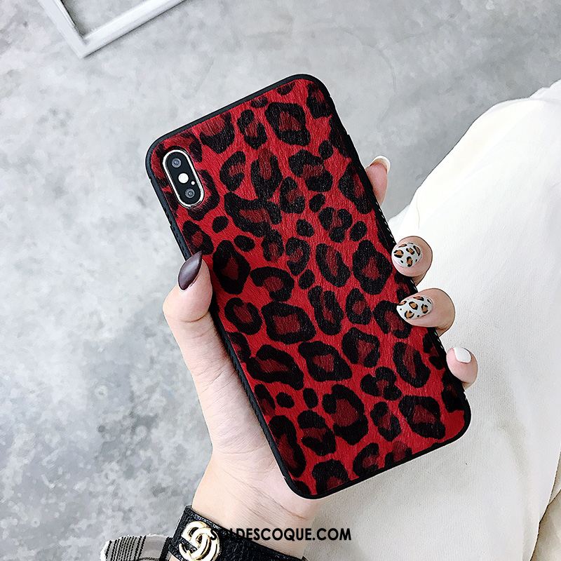 Coque iPhone Xs Max Léopard Tout Compris Marque De Tendance Bordure Rouge Pas Cher