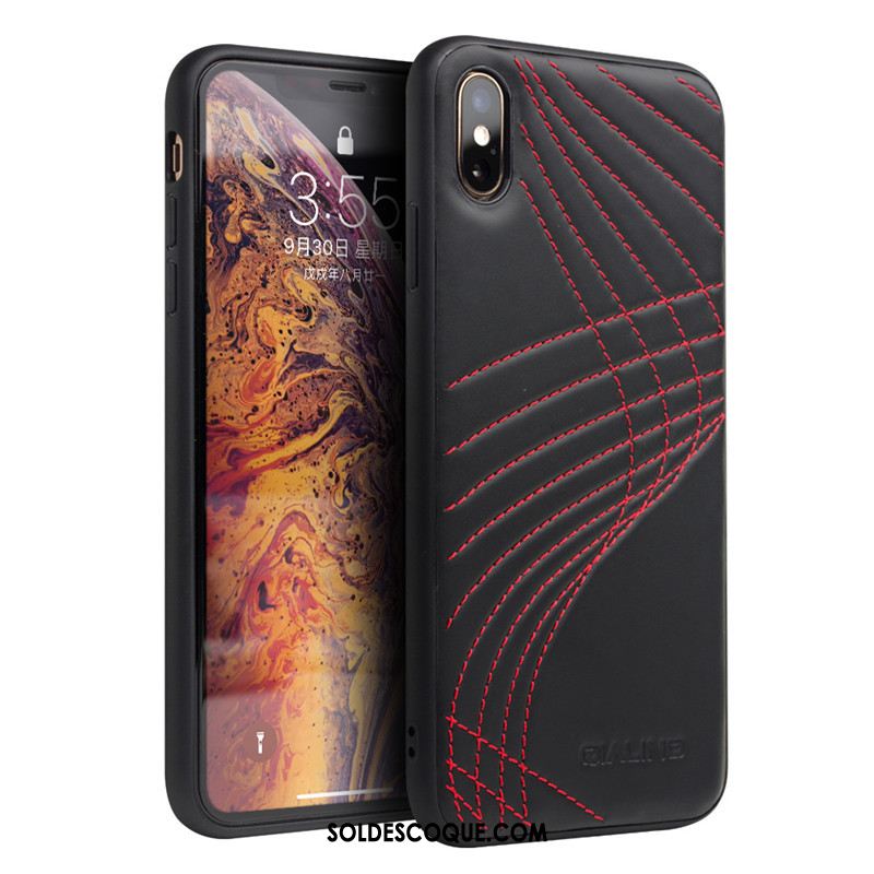 Coque iPhone Xs Max Personnalité Téléphone Portable Étui En Cuir Marque De Tendance Noir Pas Cher