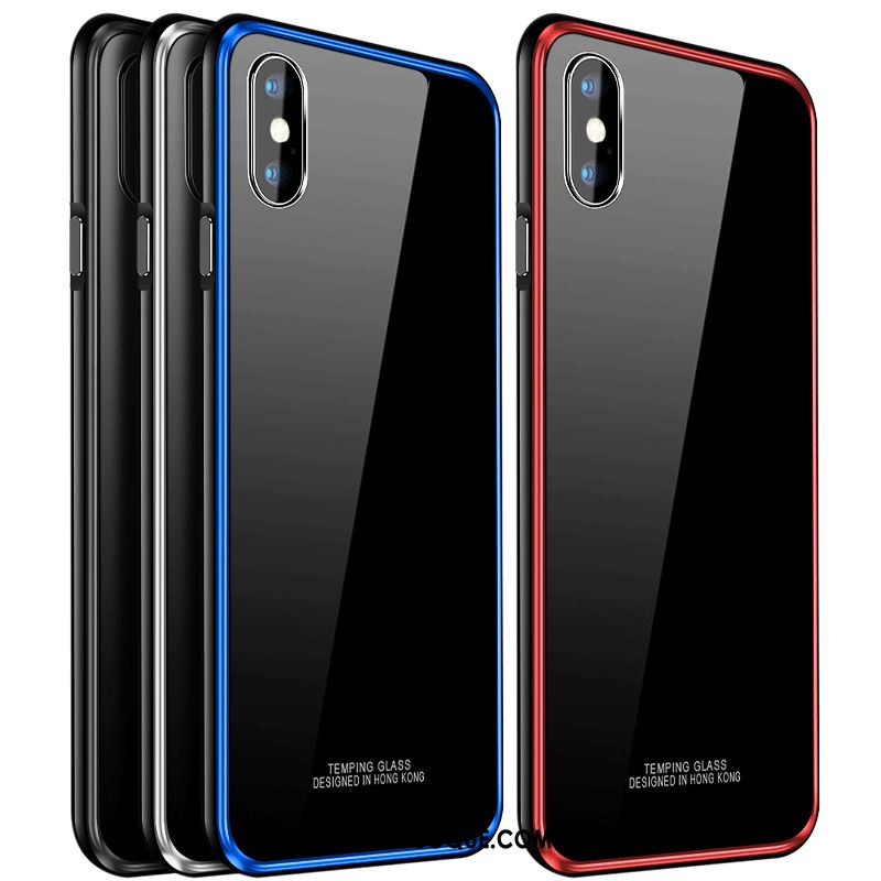 Coque iPhone Xs Max Téléphone Portable Bleu Étui Métal Verre Pas Cher