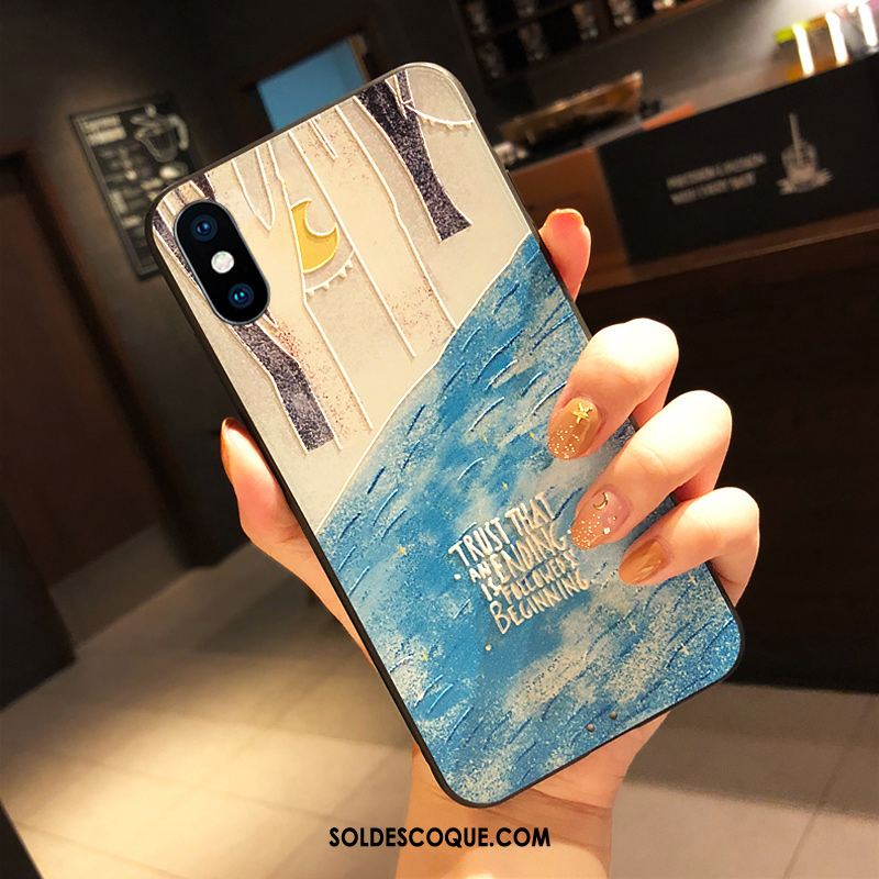 Coque iPhone Xs Ornements Suspendus Incassable Gaufrage Bleu Protection Housse En Ligne