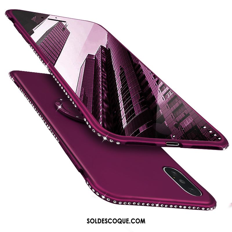 Coque iPhone Xs Violet Créatif Strass Délavé En Daim Incassable Pas Cher