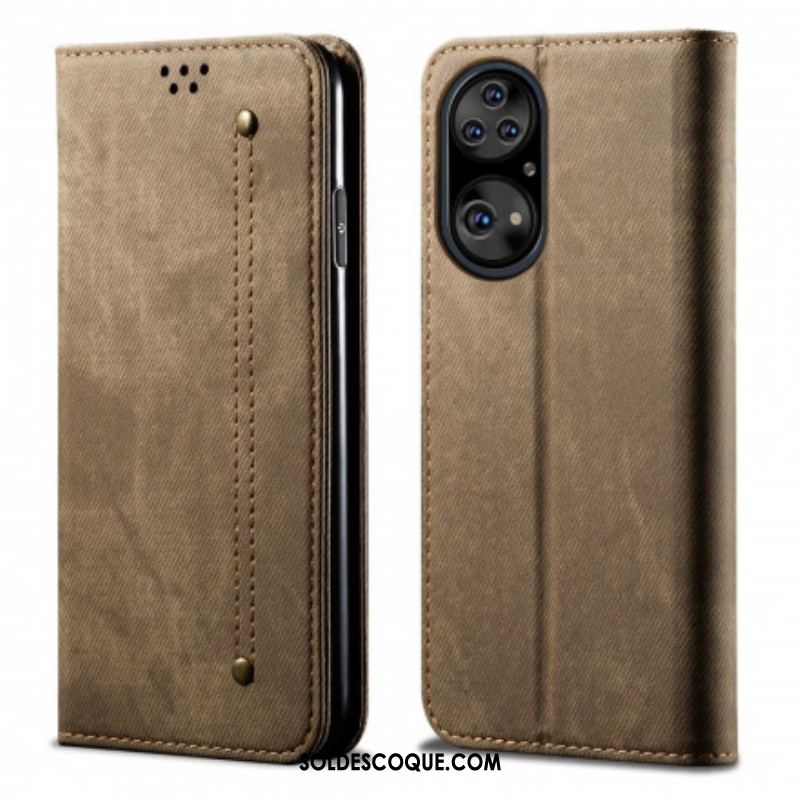 Flip Cover Huawei P50 Pro Simili Cuir Texture Jeans