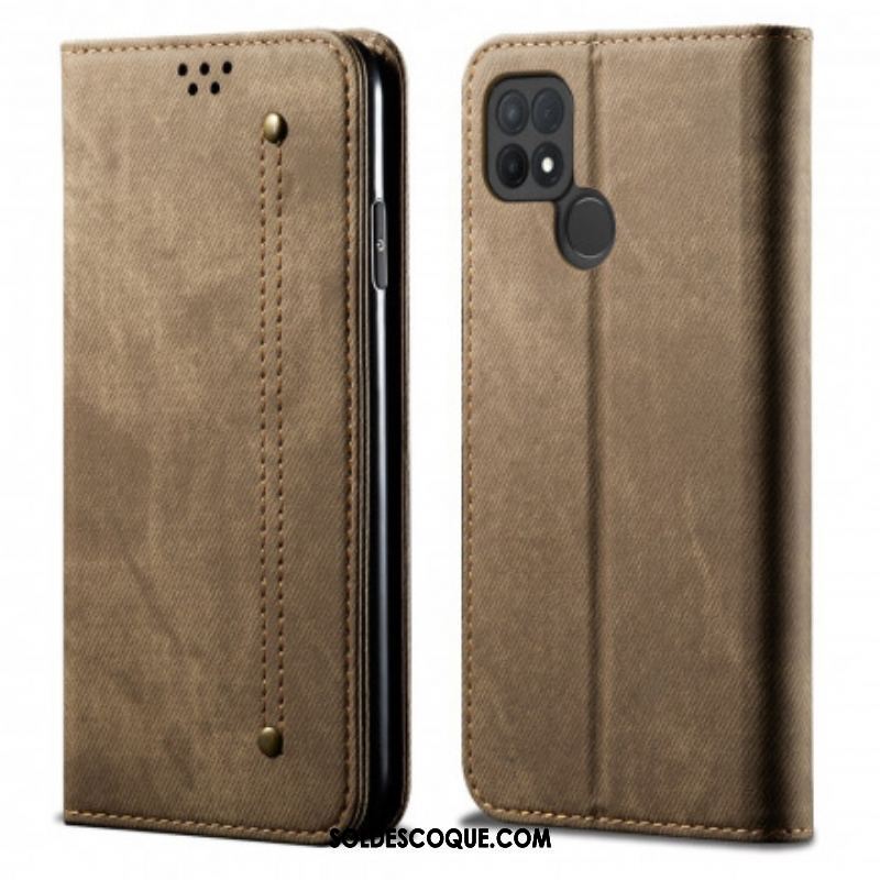 Flip Cover Oppo A15 Simili Cuir Texture Jeans