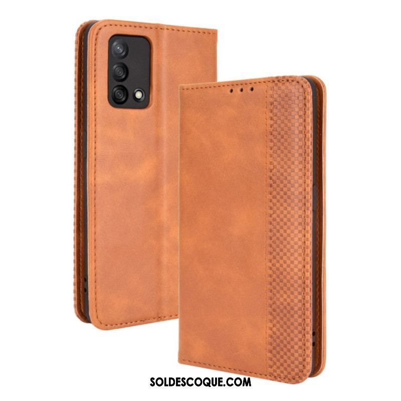 Flip Cover Oppo A74 4G Effet Cuir Vintage Stylisé