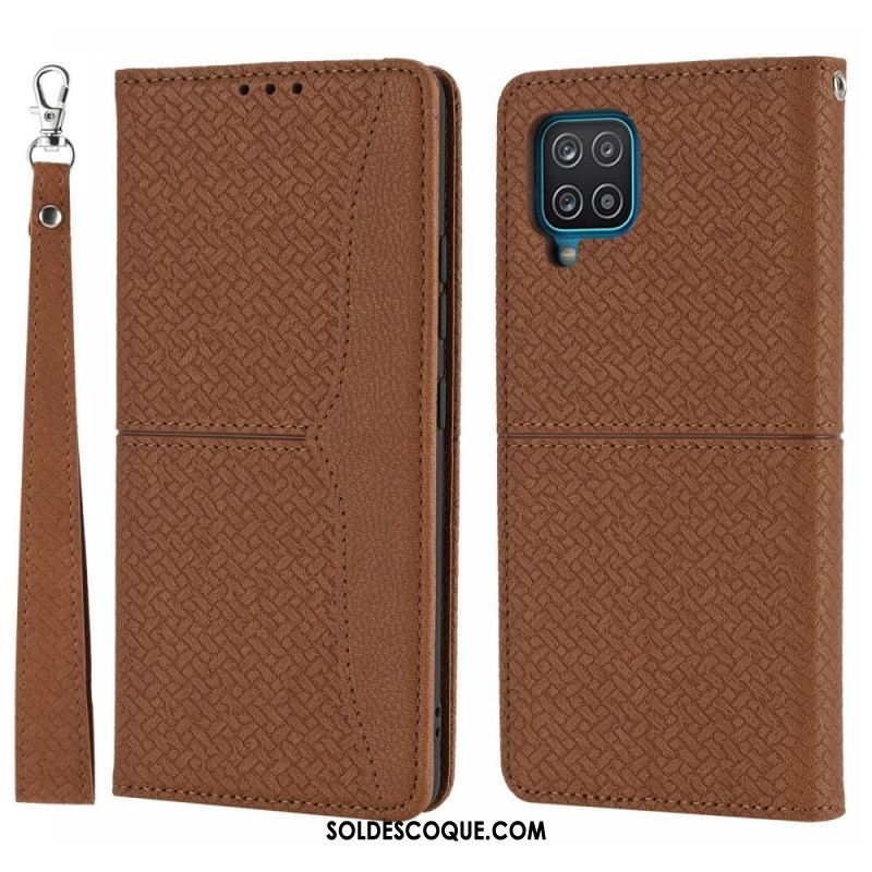 Flip Cover Samsung Galaxy A12 / M12 Style Cuir Tissée à Lanière