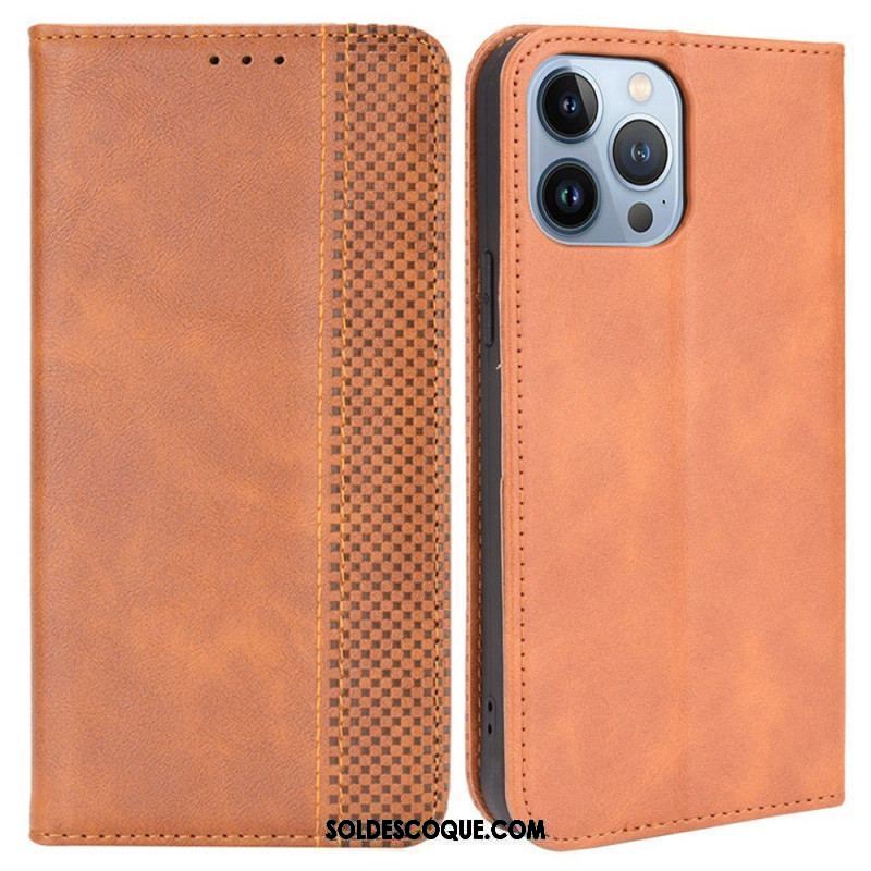 Flip Cover iPhone 14 Plus Effet Cuir Vintage Stylisé