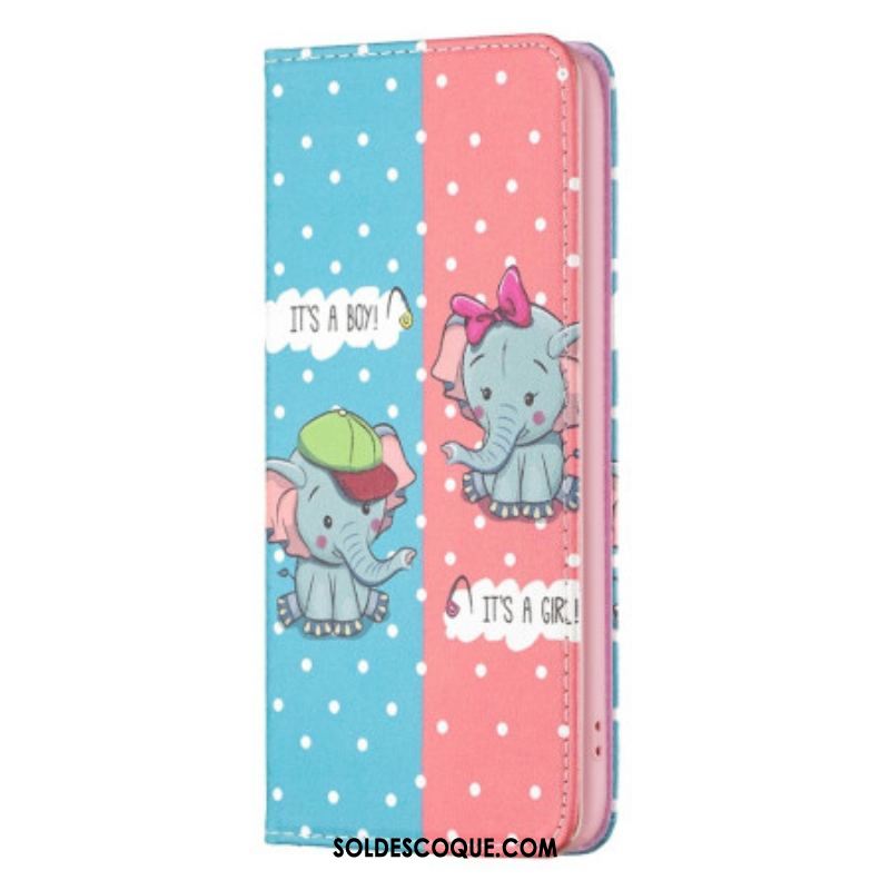 Flip Cover iPhone 14 Pro Bébés Éléphants