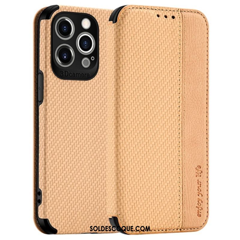 Flip Cover iPhone 14 Pro Max Fibre Carbone Fermoir Ventouse