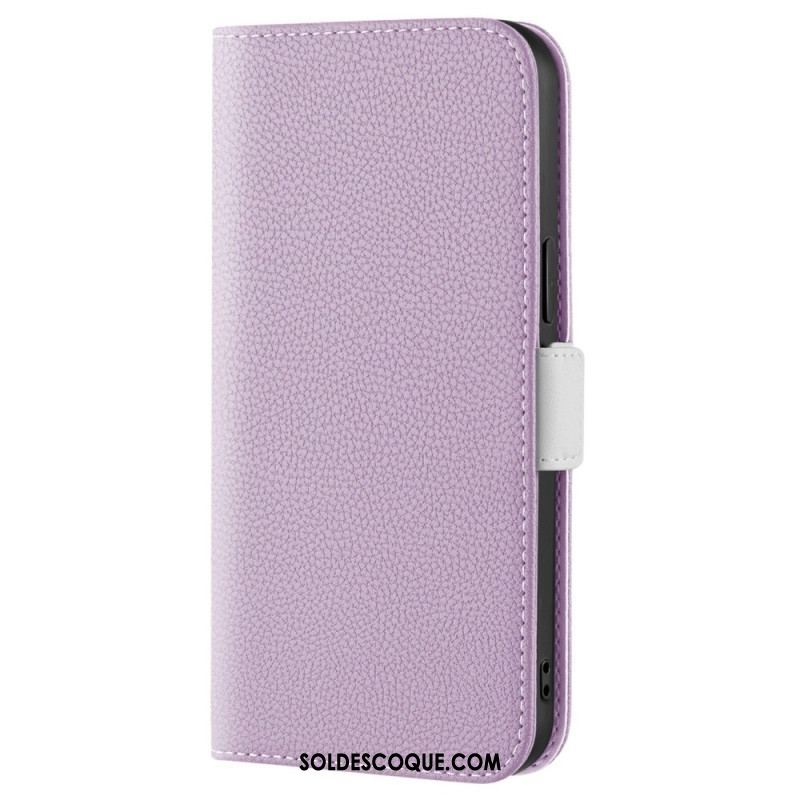 Flip Cover iPhone 14 Simili Cuir Litchi