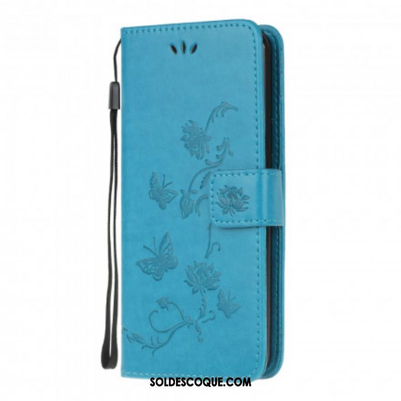 Housse Moto G100 Papillons Et Fleurs À Lanière