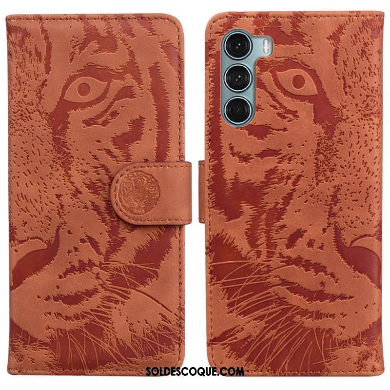 Housse Moto G200 5G Empreinte Face de Tigre