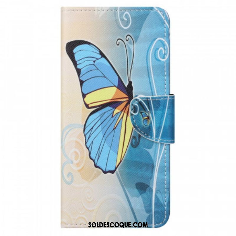 Housse Moto G41 / G31 Papillon Bleu et Jaune