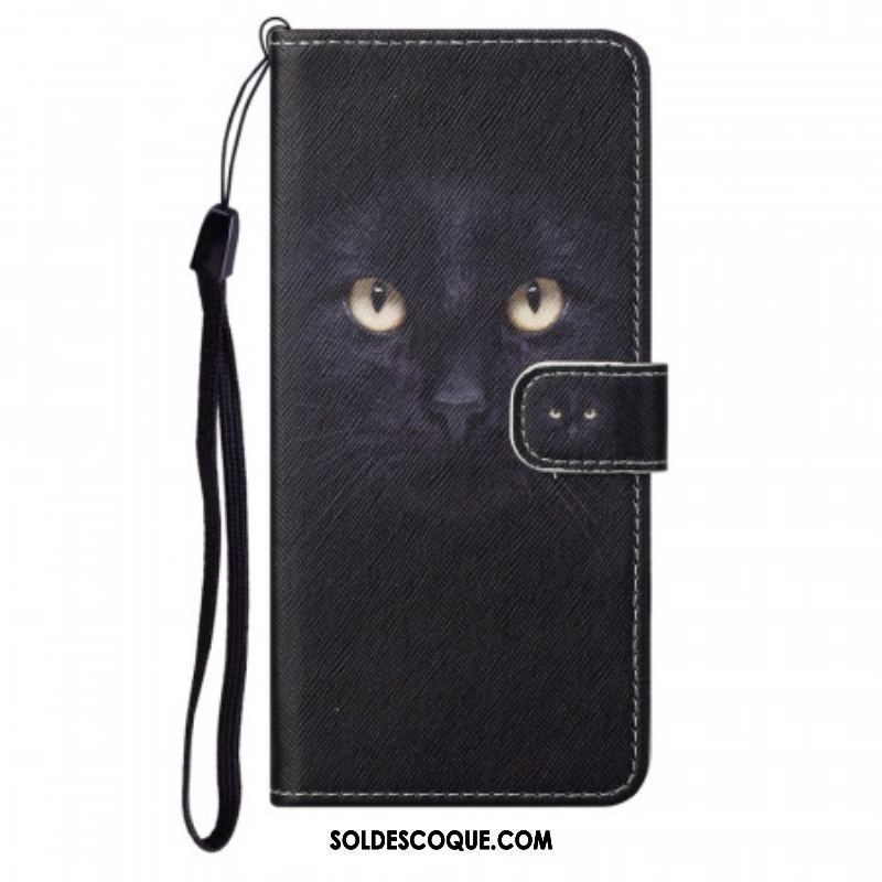 Housse Moto G71 5G Yeux de Chat Noir à Lanière