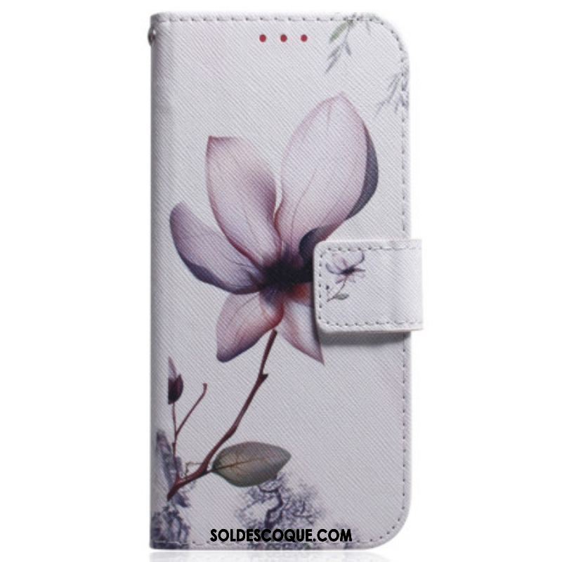 Housse Moto G73 5G Fleur Rose à Lanière