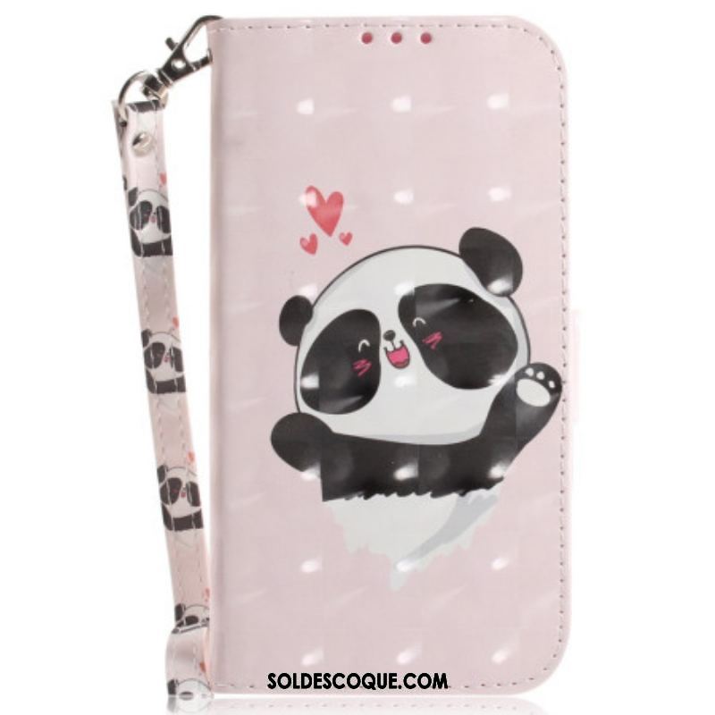 Housse Moto G73 5G Panda Love à Lanière