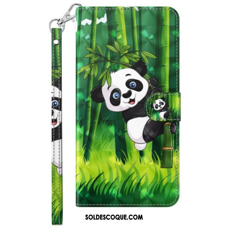 Housse Moto G73 5G Panda et Bambou à Lanière