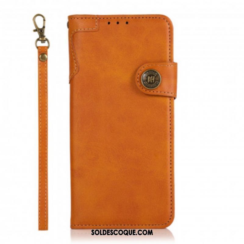 Housse Motorola G60s Simili Cuir Bouton KHAZNEH