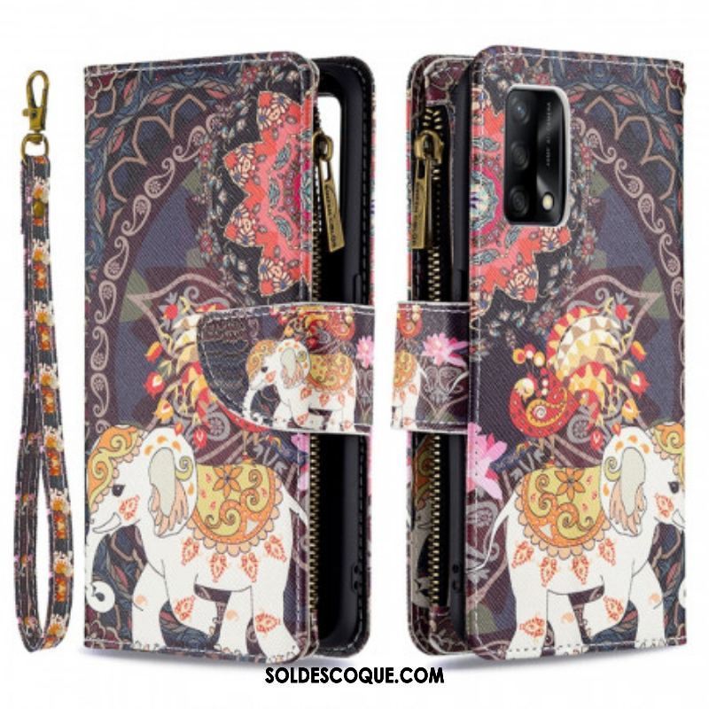 Housse Oppo A74 4G Poche Zippée Éléphant