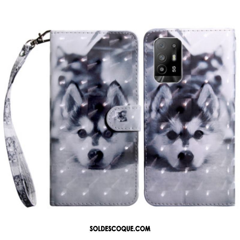 Housse Oppo A94 5G Chien Husky avec Lanière