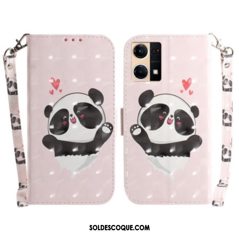 Housse Oppo Reno 7 Panda Love à Lanière