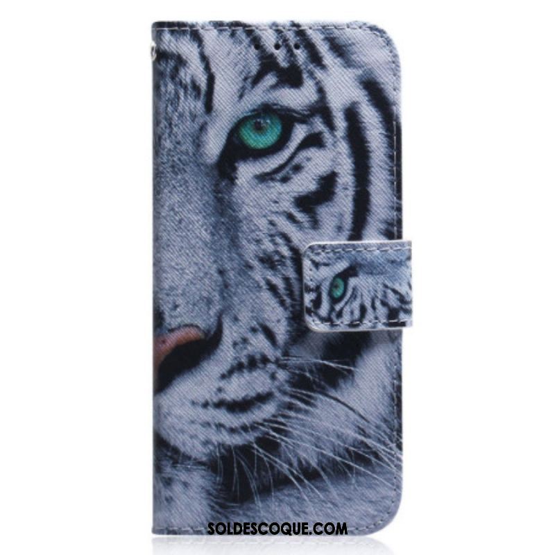 Housse Oppo Reno 8 Tigre Blanc à Lanière