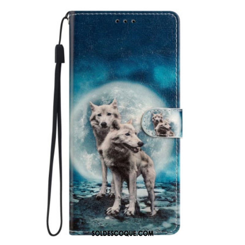 Housse Samsung Galaxy 54 5G Loup sous Lune avec Lanière