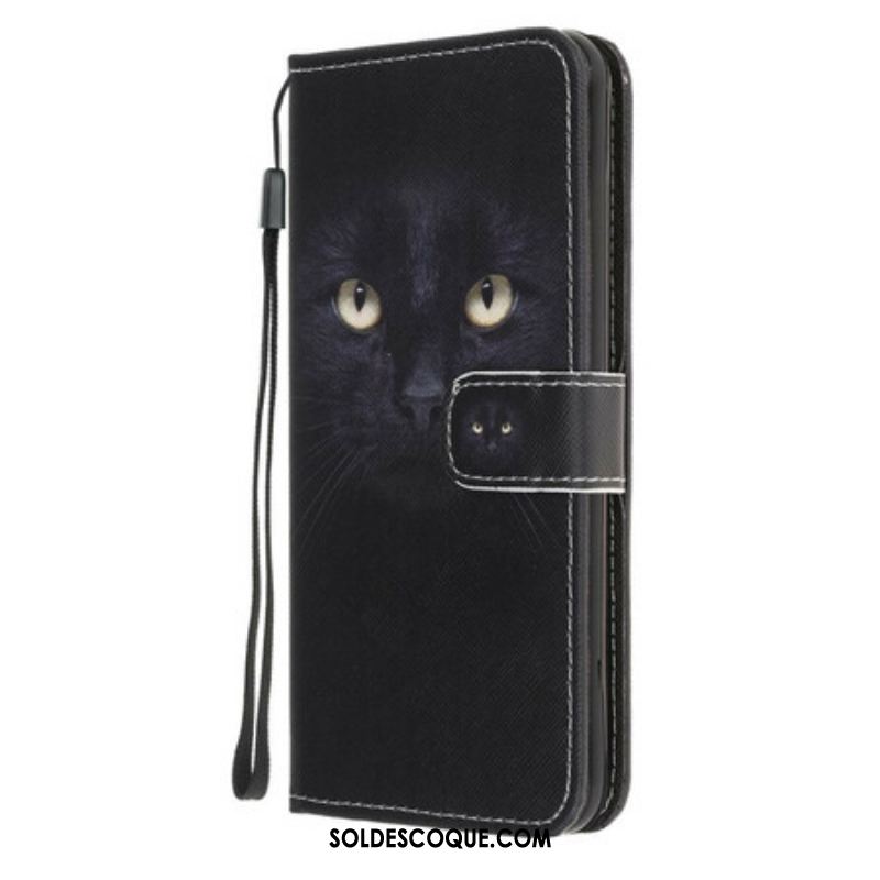 Housse Samsung Galaxy A52 4G / A52 5G / A52s 5G Yeux de Chat Noir à Lanière