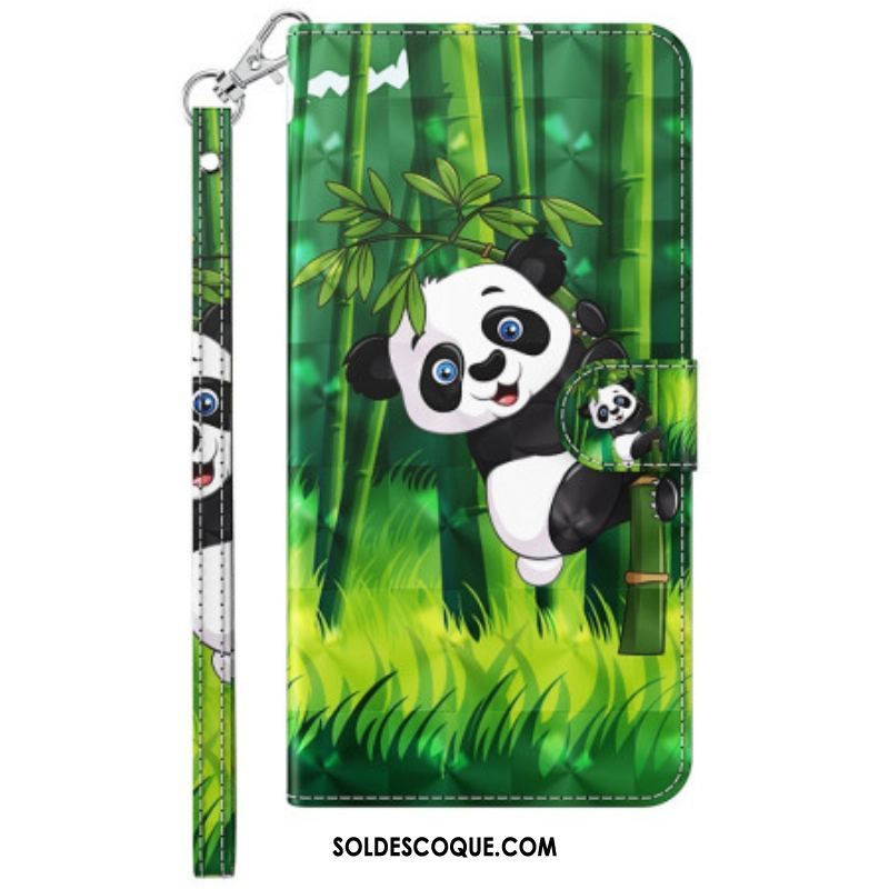 Housse Samsung Galaxy M13 Panda et Bambou avec Lanière