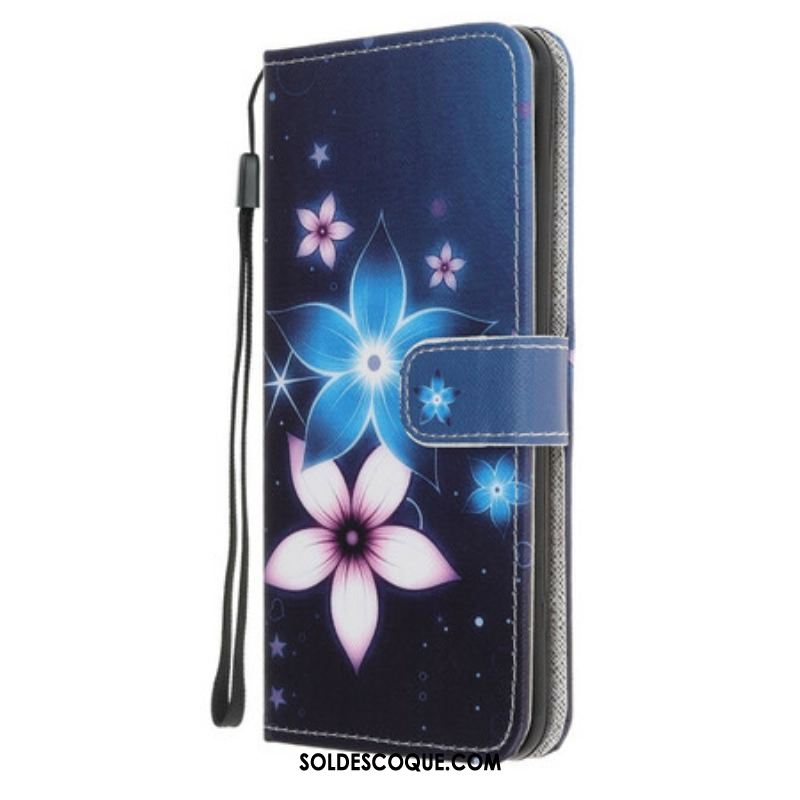 Housse Samsung Galaxy M21 Fleurs Lunaires à Lanière