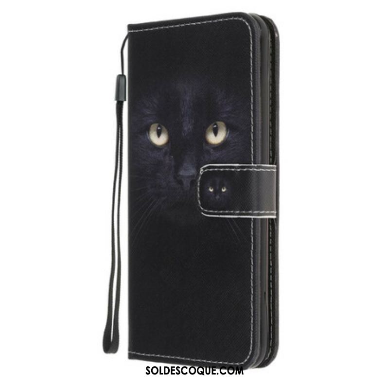 Housse Samsung Galaxy M21 Yeux de Chat Noir à Lanière