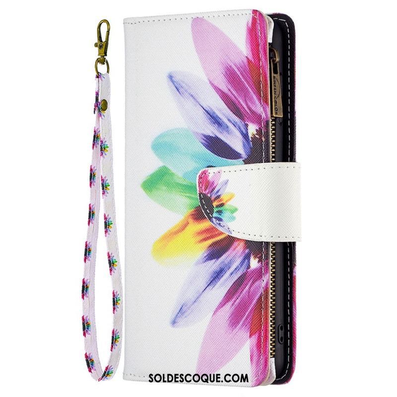 Housse Samsung Galaxy M23 5G Porte-Monnaie et Lanière Fleur