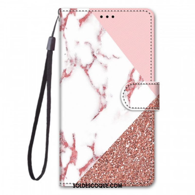 Housse Samsung Galaxy M23 5G Triangle en Marbre et Paillettes